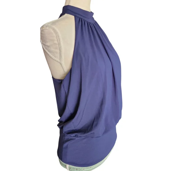 Boston Proper Navy Blue Halter Banded-Bottom Mock-Neck Knit Top Women's XS - Picture 4 of 11